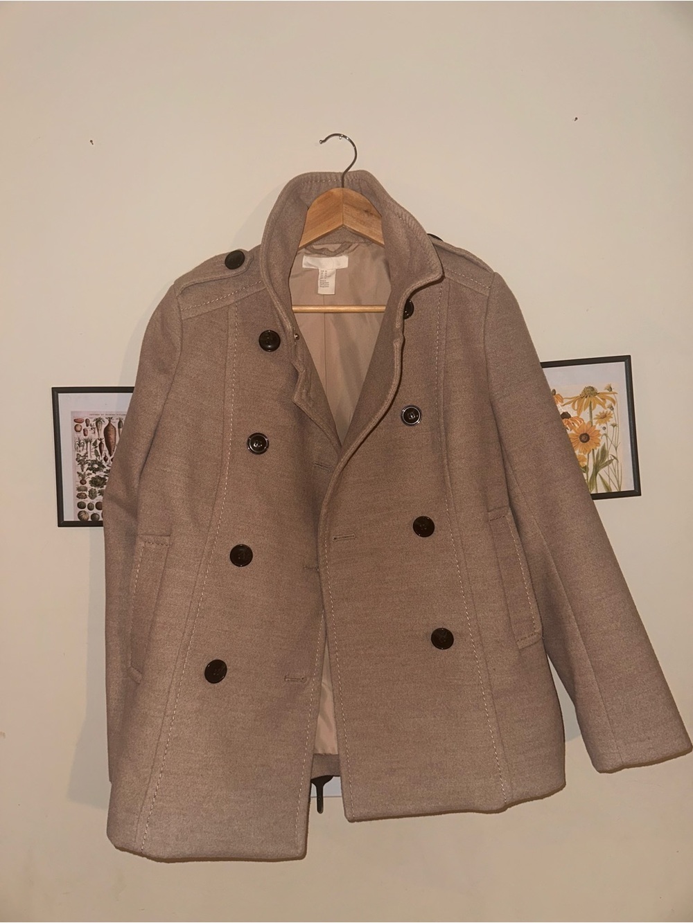 H&M Beige Double-Breasted Pea Coat